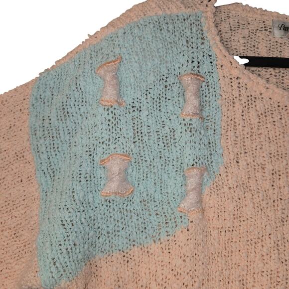 Vtg Mervyns Partners Women 1X Knit Sweater Chunky 3D Pastel Abstract Dragon 80s - Picture 4 of 11